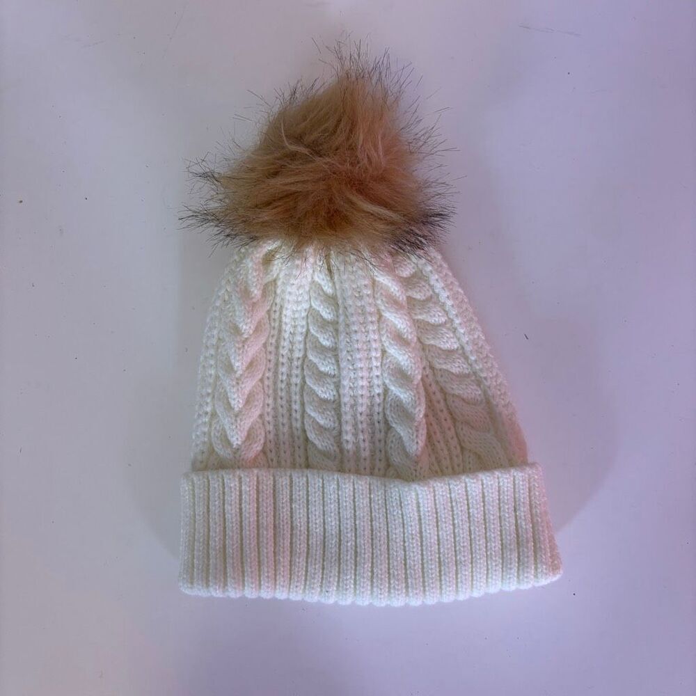 J. Crew‎ White Knit Pom Pom Winter Cuffed Hat Women's